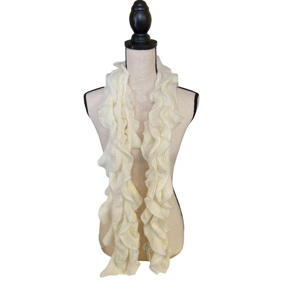 Coldwater Creek Womens Scarf Ruffled Knit Ivory White Lightweight Minimalist - Picture 3 of 8